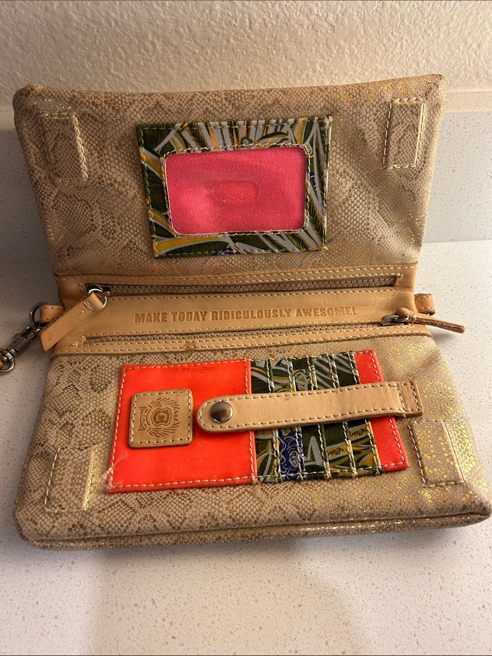 Consuela Light Beige Snake-Effect Wristlet with Gold Accent - Picture 3 of 4